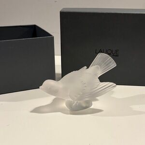 Lalique Frosted Crystal Sparrow wings out- Sculpture - Frosted Clear